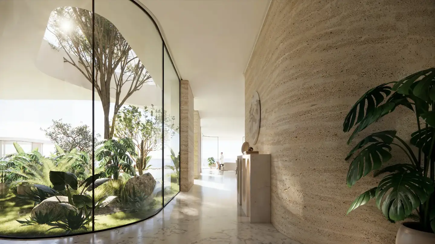 Glazed garden court inside a villa