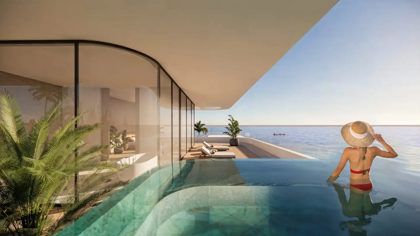Infinity pool under a cantilevered roof