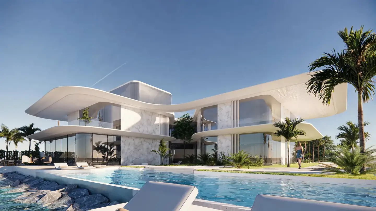 Villa terraces beside a pool