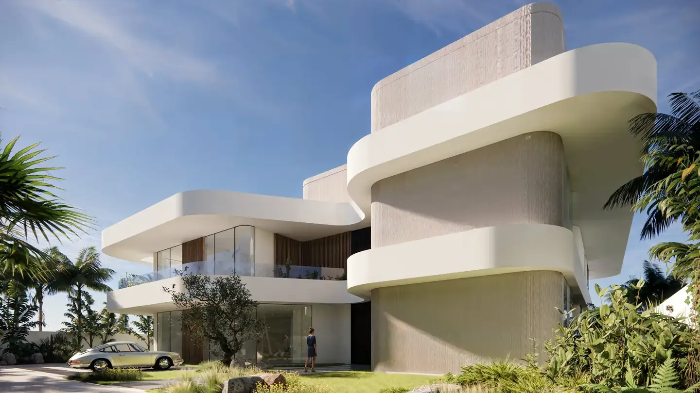 Villa with stacked upper floors