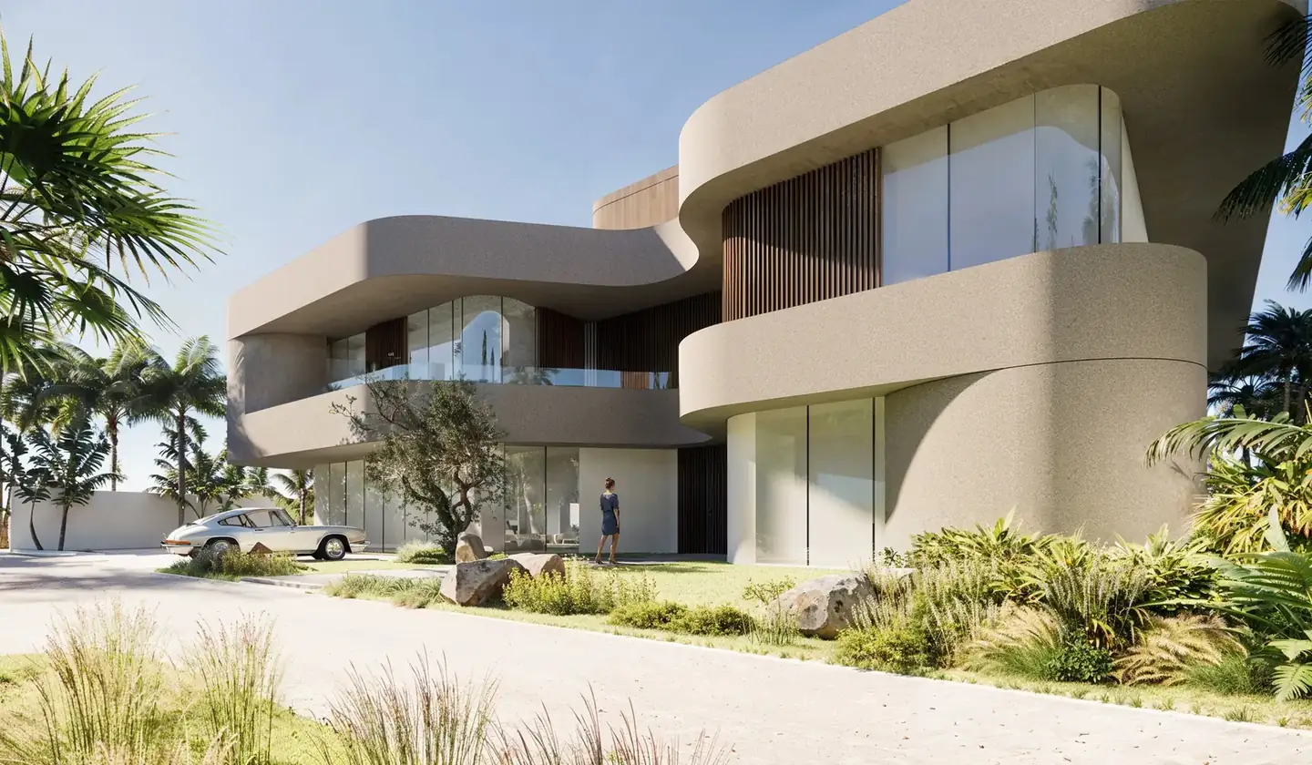 Island villa with layered white terraces