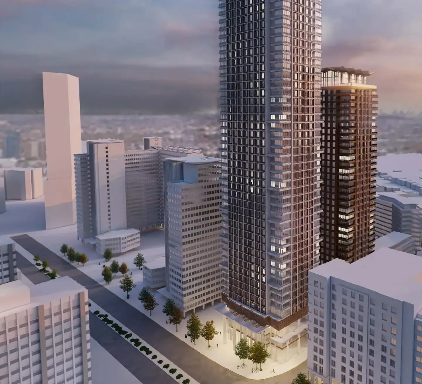 Residential tower at dusk