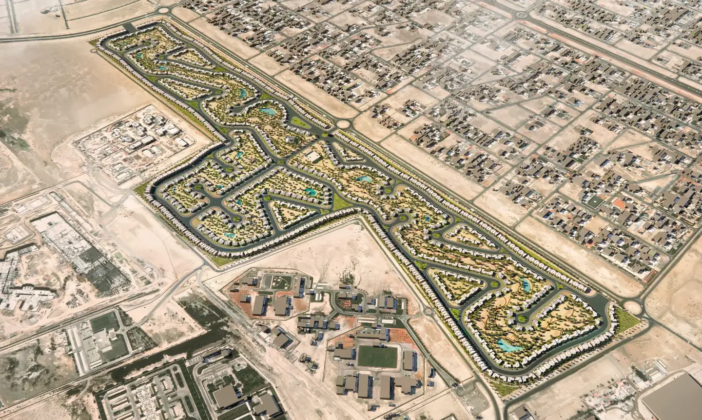 Aerial of villa plots in a new community