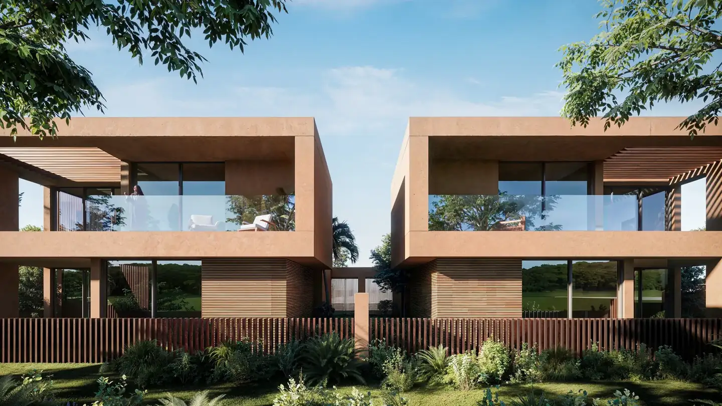 Twin villas in earth finish