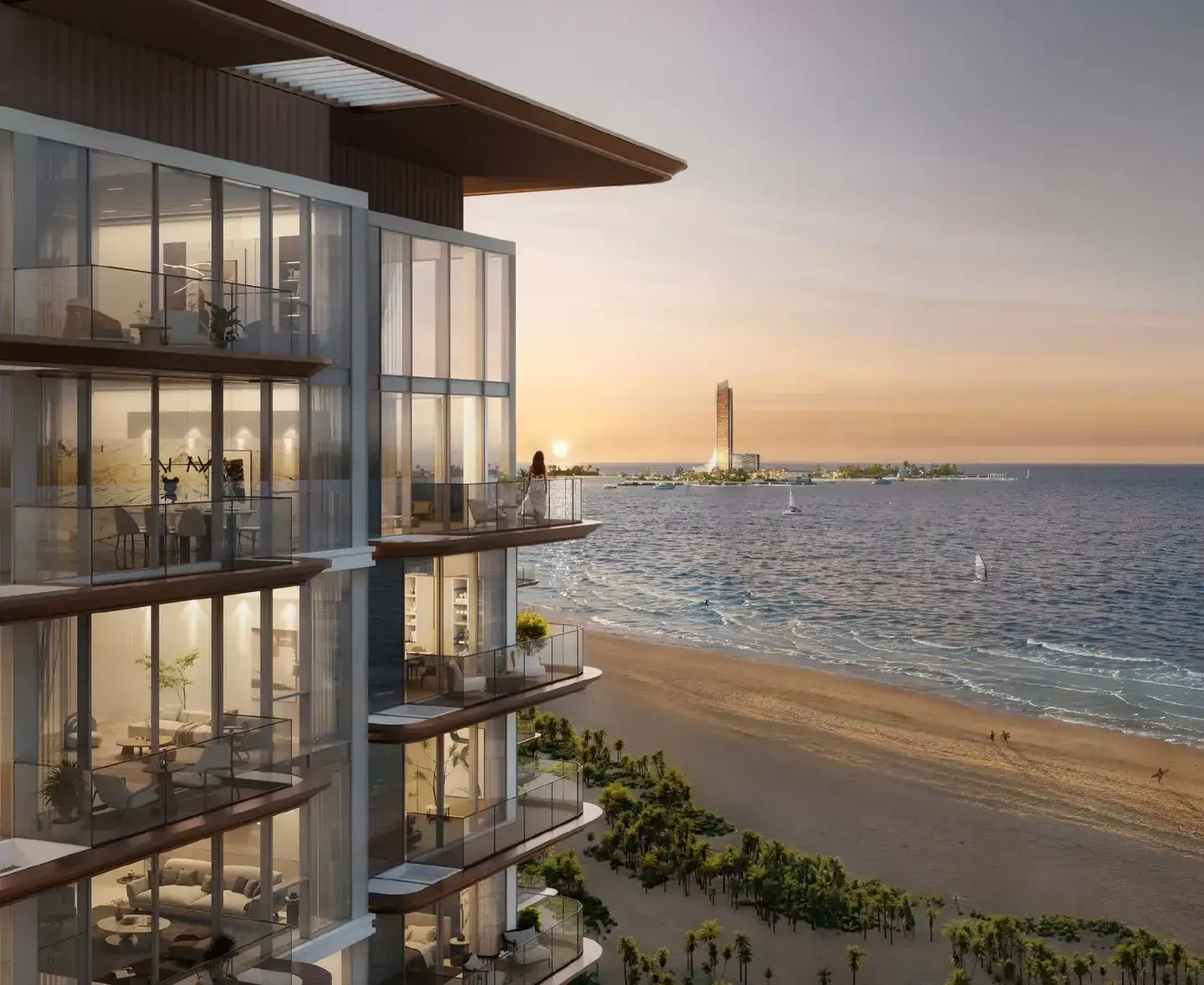 Curved balconies facing the sea